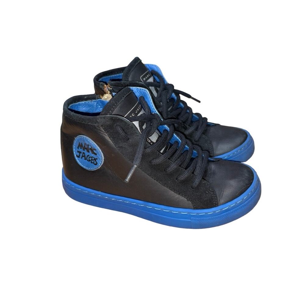 Little Marc Jacobs Black Blue Leather High Top Sneakers    Size: US 12.5 Kids